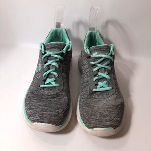 Skechers Sport Size 6.5 Grey & Teal Lace Up Sneakers Athletic Shoes